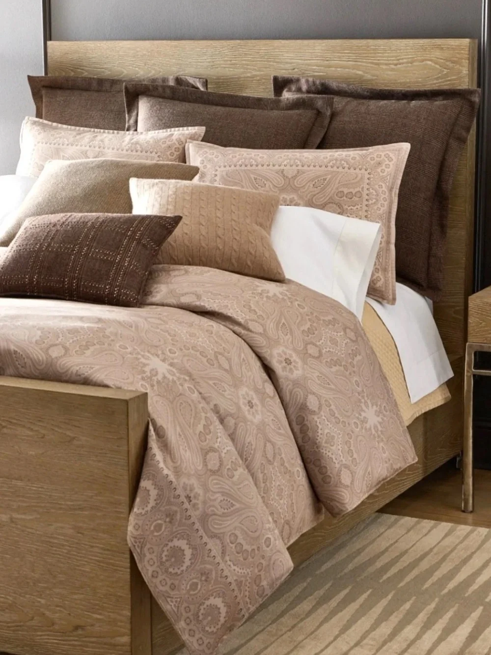 Ralph Lauren Queen Beaumont Paisley Cotton Comforter 94” x 96” Stone NWT $550